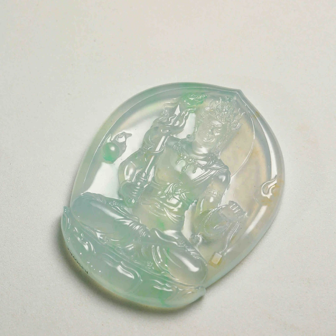 经鼎玉器【不动明王】加龙璧人物雕刻件天然缅甸A货翡翠吊坠