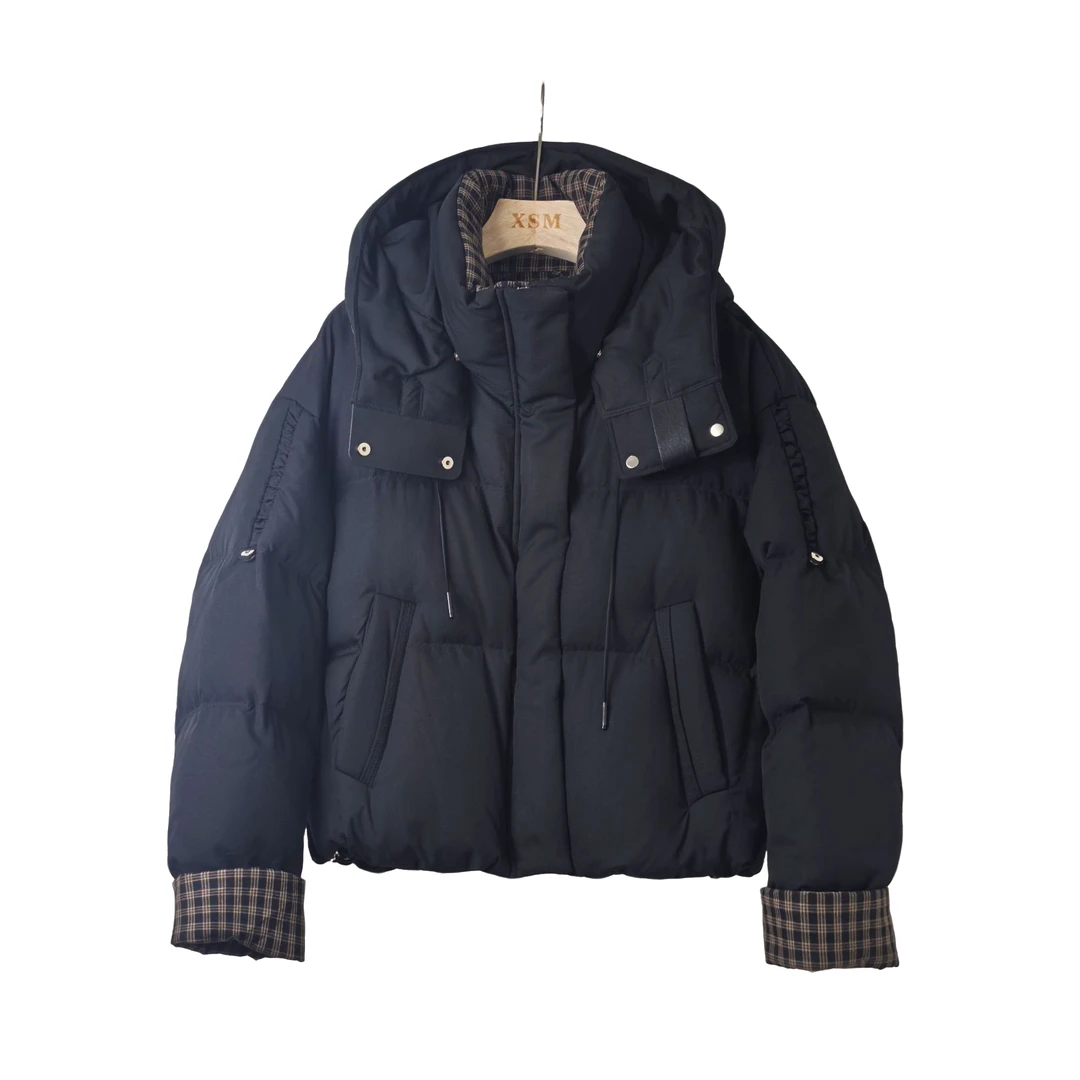格纹拼接连帽冬季新款羽绒服外套D976/AS