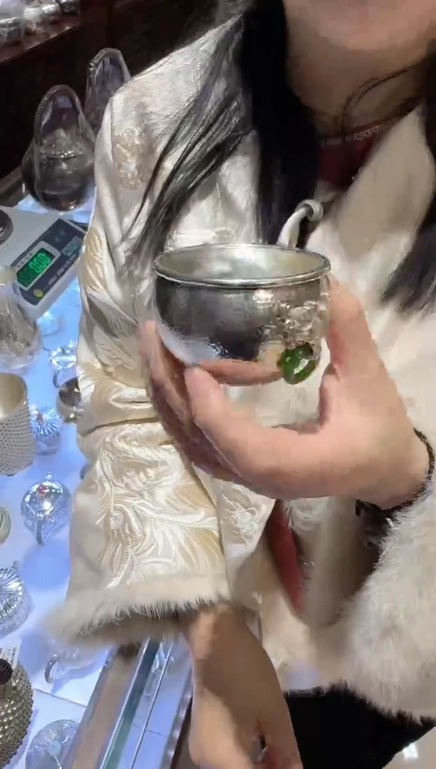 【闪购商品】足银999门海兽首玉环茶杯主人杯