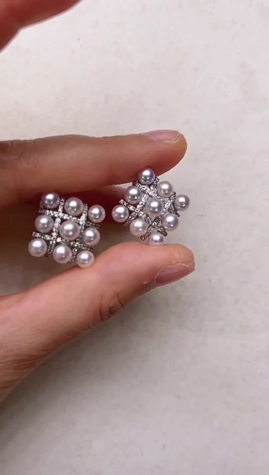 【闪购商品】淡水珍珠耳饰合金棋盘银色