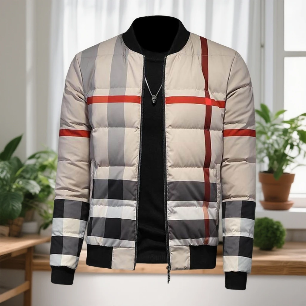 娜罗普西格子羽绒服男士青年立领韩版修身加厚白鸭绒大码休闲外套