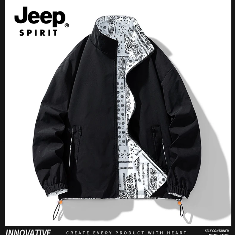 JEEPSPIRIT双面穿男士夹克秋冬季潮流宽松大码立领休闲防风外套