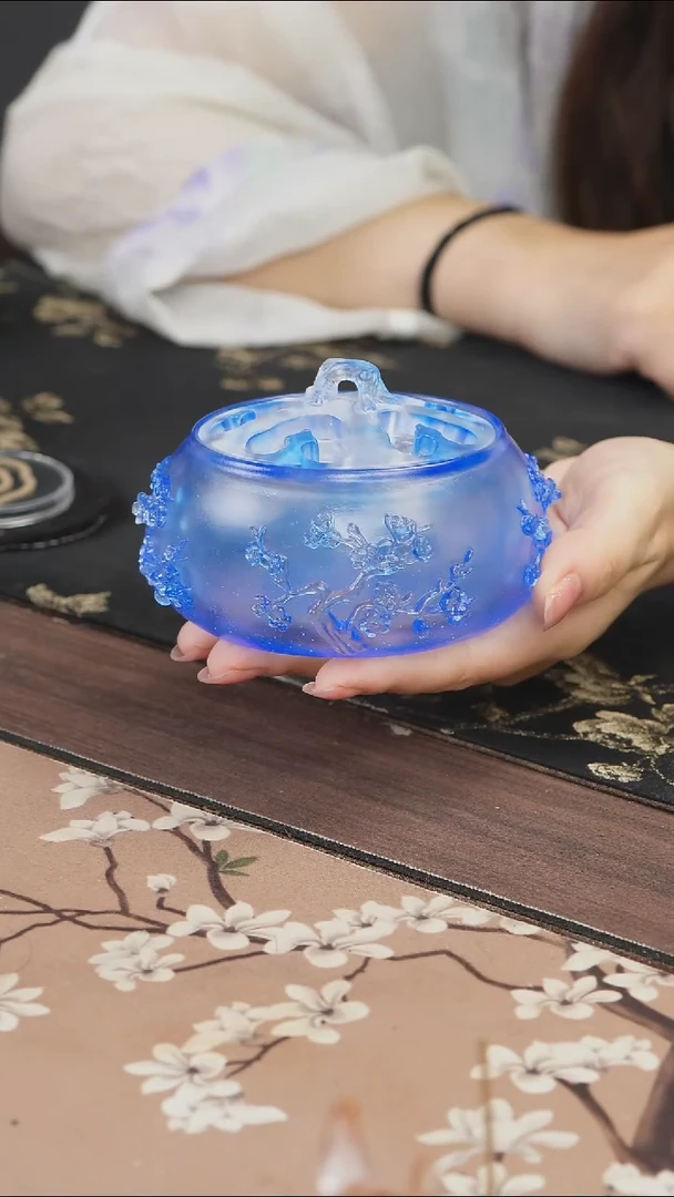 手工艺品琉璃金**流蓝色梅花香炉