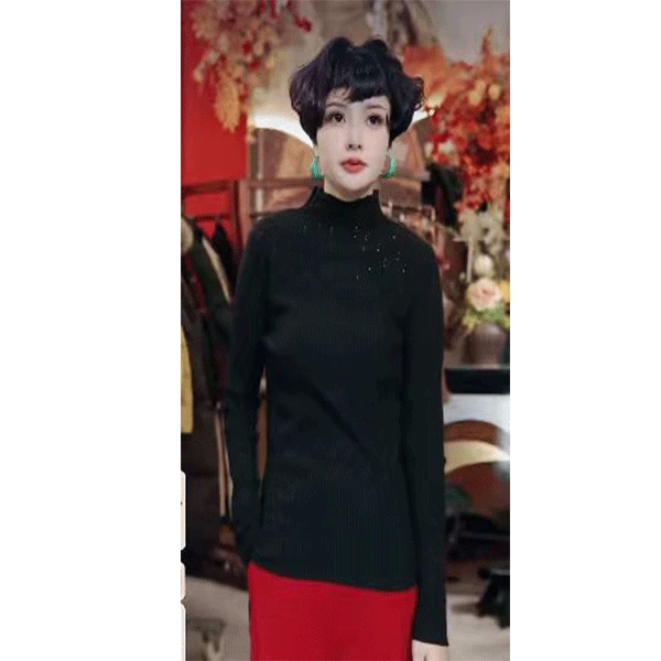 满61   时尚显瘦气质修身长袖ins圆领花色设计师短款百搭打底衫