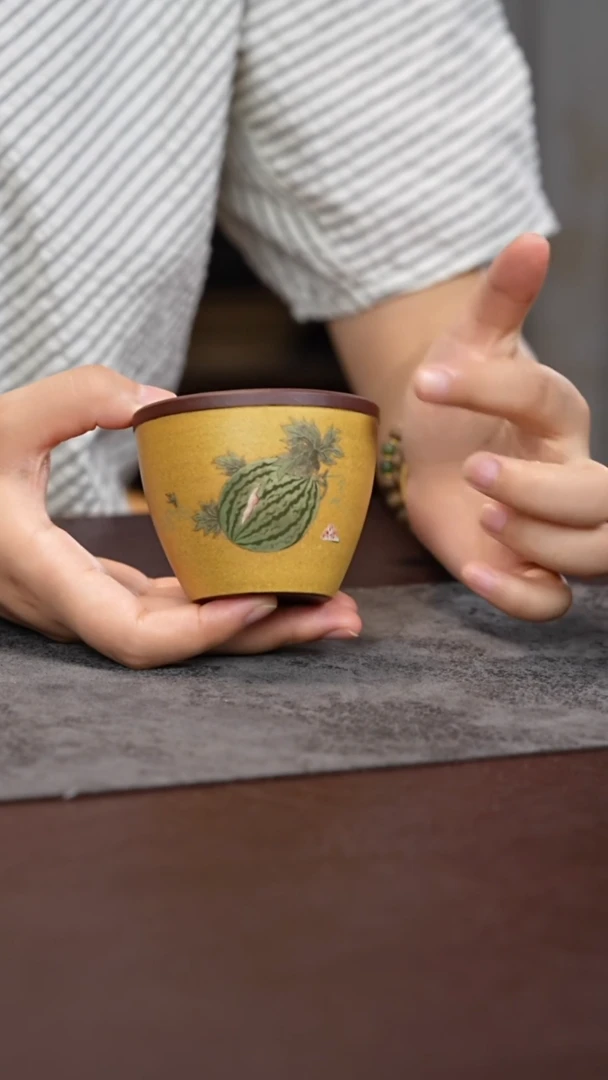 茶杯紫砂双色粉浆 西瓜
