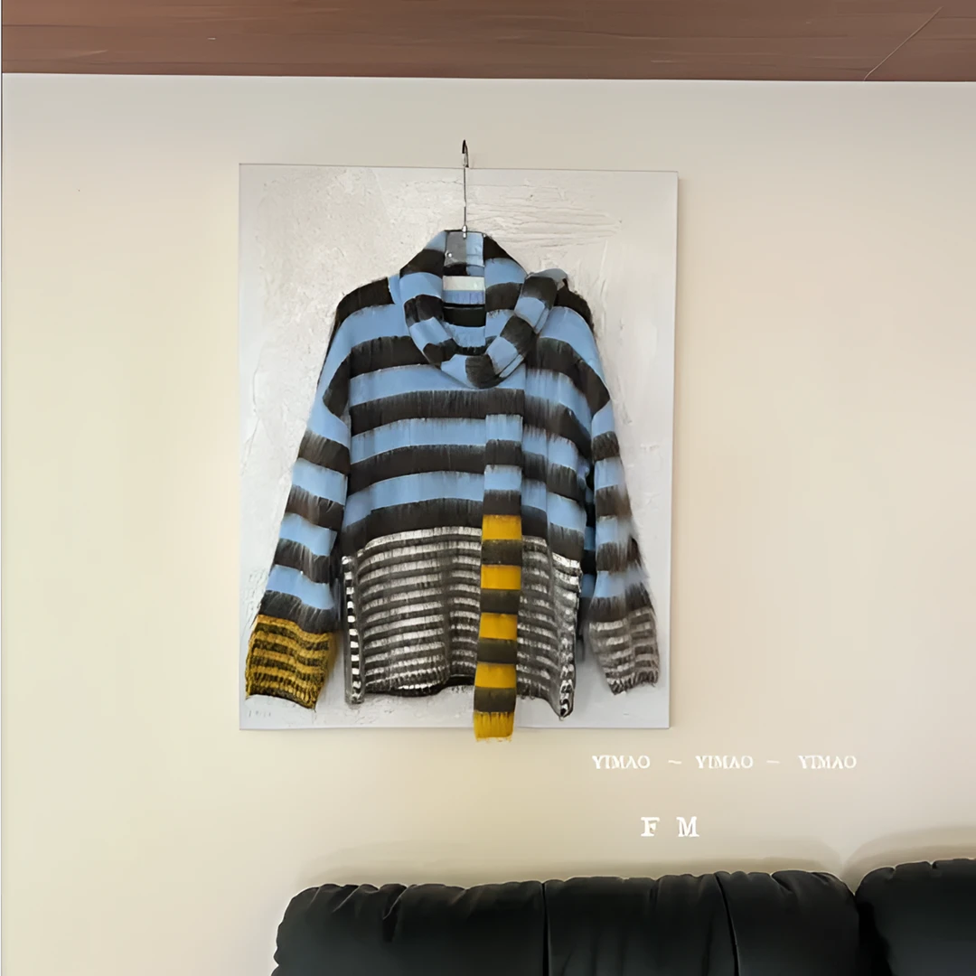 赵小小【锁温胶囊】B-99051 冬季条纹加厚毛衣慵懒风围巾显瘦针织衫