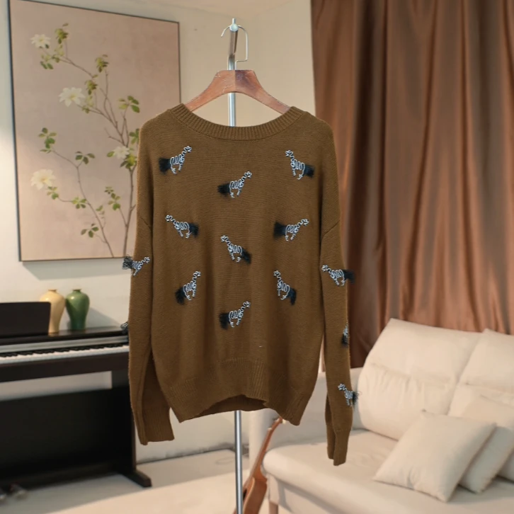 G279 刺绣须边装饰百搭绵羊毛针织衫女 41XX32
