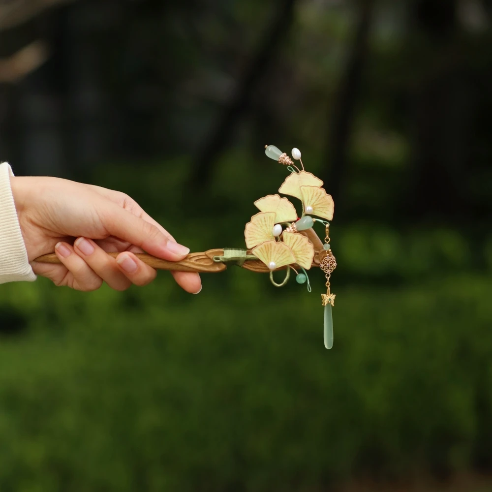 【舞华裳】非遗桑蚕丝绒花银杏叶手工古风