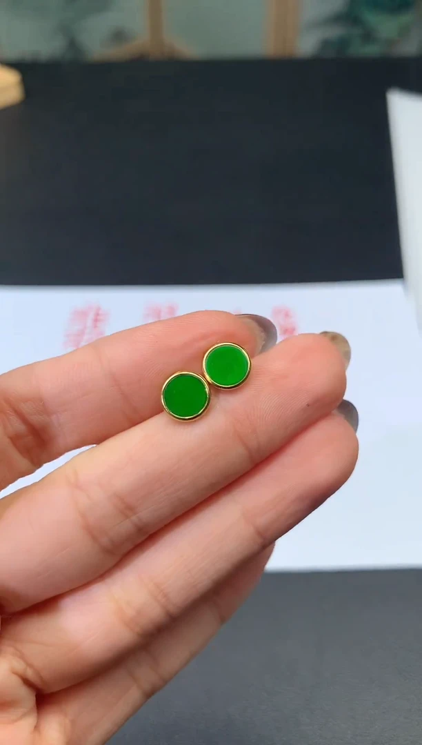 颈饰银S925镶嵌翡翠天然A货翡翠圆牌耳钉