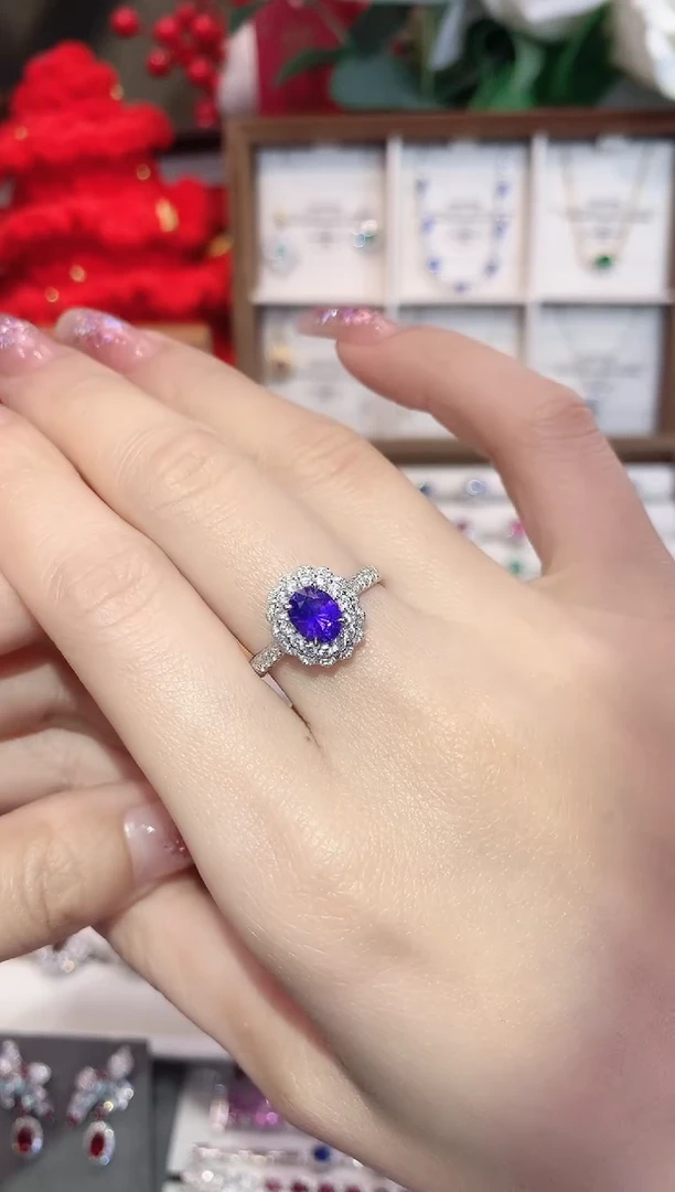 戒指彩色蓝宝石18K金镶嵌1.14ct/天然宝石/七天无理由