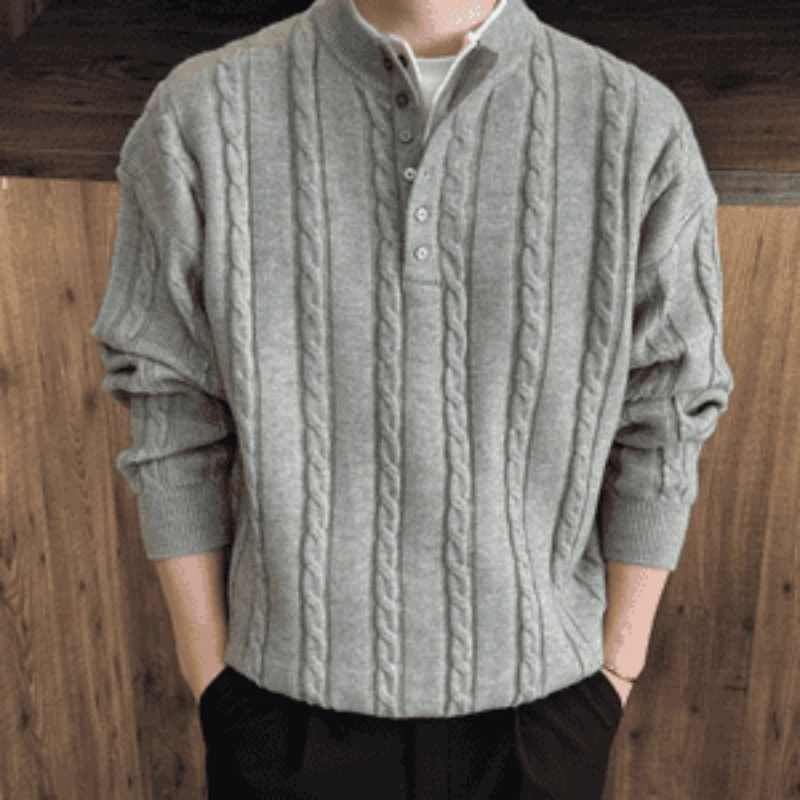 【高品质】秋冬季新贵轻奢风老钱风亨利领假两件毛衣肌理休闲针织衫