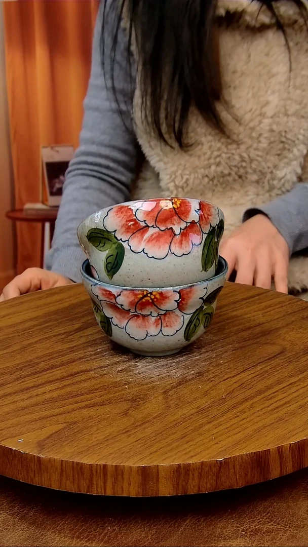 杯子陶景德镇手工手绘釉下彩陶瓷 ，微瑕一对