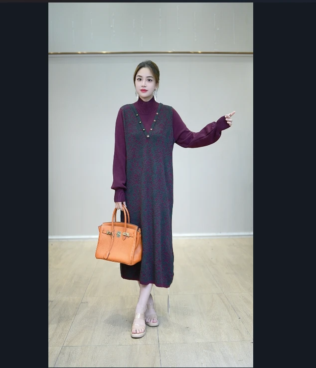 【嘉施兰格】1684高领长袖连衣裙2025秋冬连衣裙爆款时尚优雅