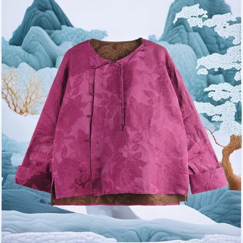 2025新款紫色玫瑰长袖重缎双面穿中国风外套上衣 24ZH825