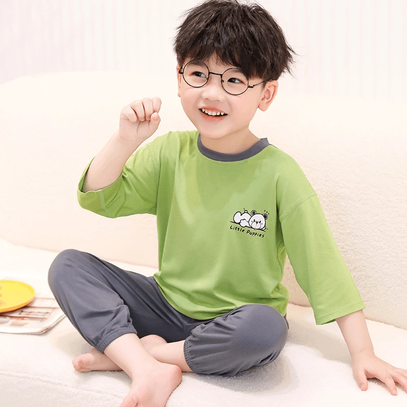儿童莫代尔睡衣套装夏季男童女童七分袖家居服小孩大童薄款空调服