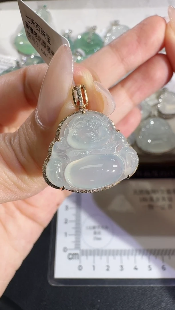 吊坠(不含链)18K金镶嵌翡翠【源头工厂】钻石镶嵌