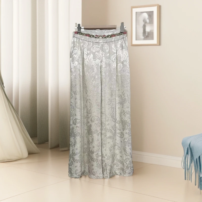 江南鑫雅阁【墨 北】轻奢休闲裤中式复古设计师重工阔腿裤刺绣女士