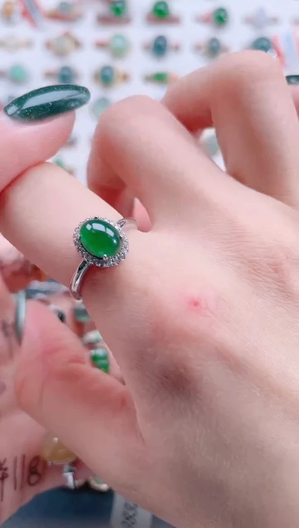 银S925镶嵌戒指翡翠天然翡翠