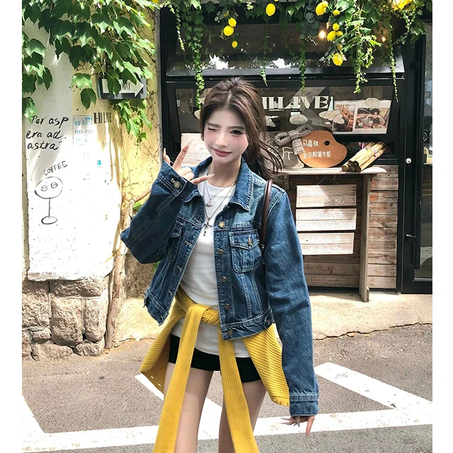 蓝色polo领牛仔短外套女早秋新款设计感休闲百搭时尚工装夹克上衣