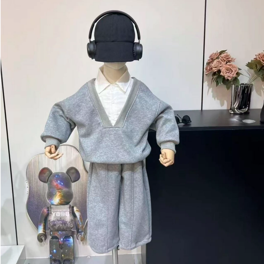 儿童装男童套装秋冬款2025新款洋气宝宝冬装加绒加厚学院风M7