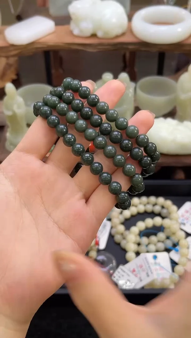 【闪购商品】和田玉手串未镶嵌卡8青海青玉圆珠 多样性发一