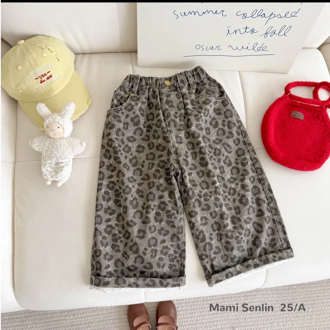 2025年秋季新款儿童韩版豹纹休闲裤女童洋气裤子潮牌裤子宝宝