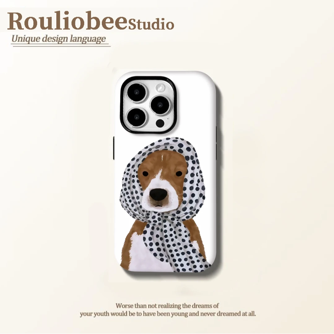 头巾小狗适用苹果17/16promax菲林二合一手机壳华为vivo小米oppo