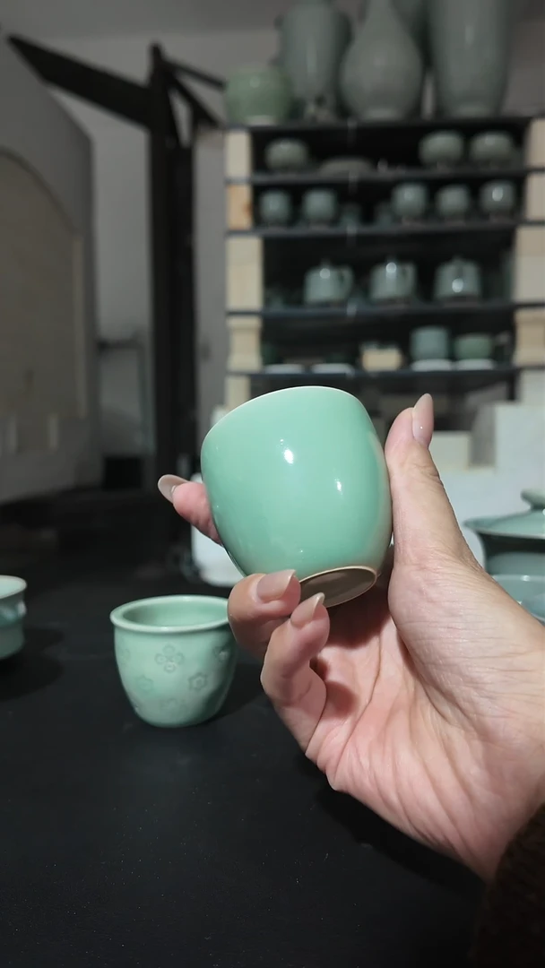 杯子瓷天熙汝瓷品茗杯拍一发二豆绿釉水