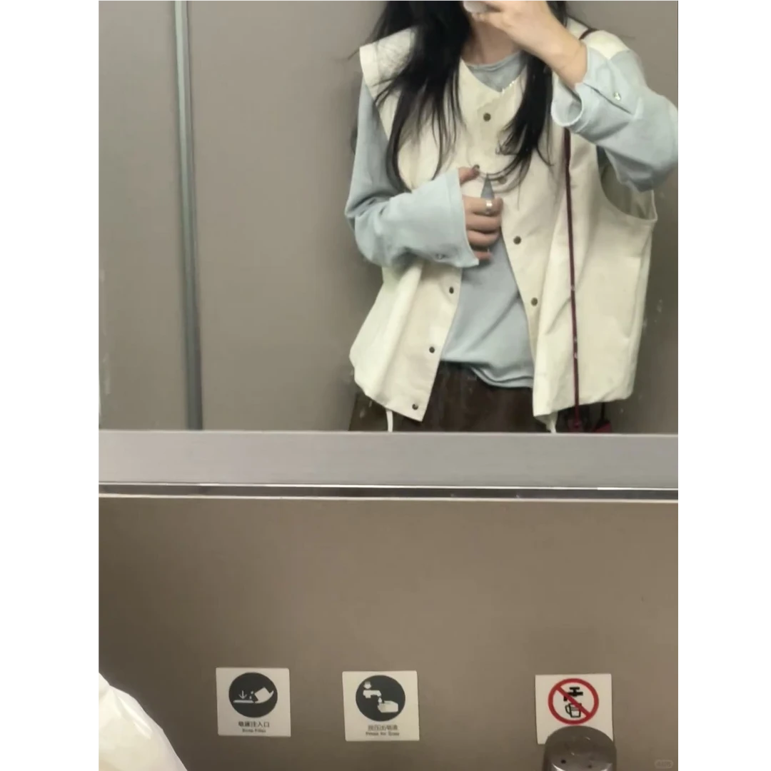 韩系简约宽松百搭马甲背心叠穿休闲上衣两件套装女2025早秋新款