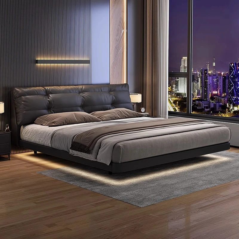 极简悬浮床ins网红双人床现代简约1.8x2米大床意式轻奢主卧真皮床