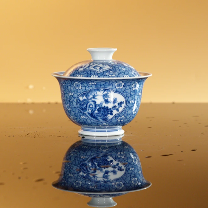 【小乔赏瓷】青尧梅兰竹菊2号霜和盖碗xygy345