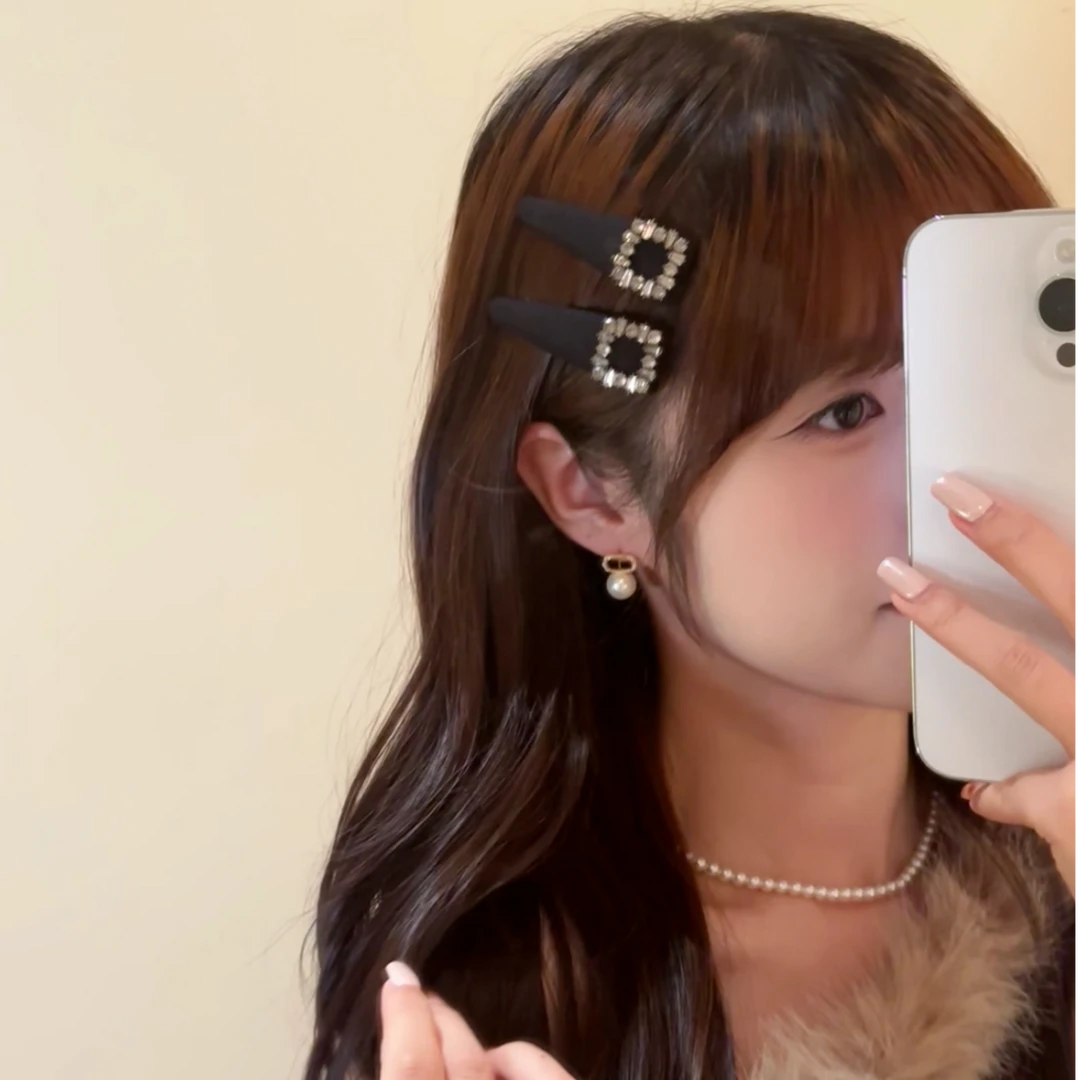 秋冬韩系丝绒闪锆发夹侧边夹高级前额刘海夹新款后脑勺碎发夹头饰