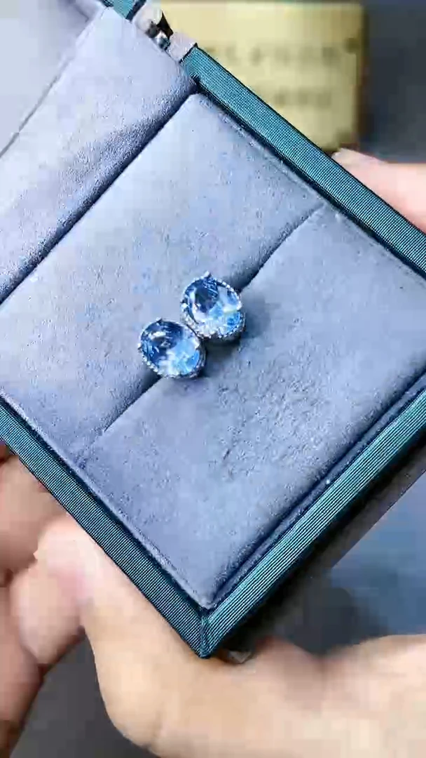 【闪购商品】海蓝宝石耳饰银S925镶嵌354