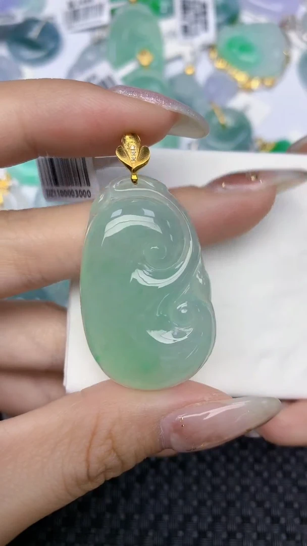 颈饰18K金镶嵌翡翠天然缅甸翡翠a货百元以上9元证书费自理
