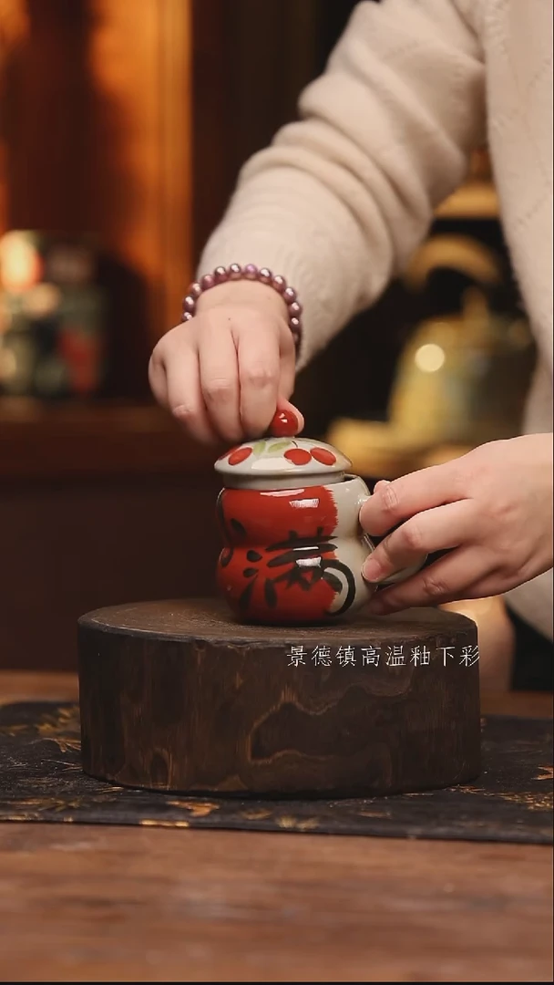 陶瓷 景德镇高温釉下手绘陶瓷@L049@