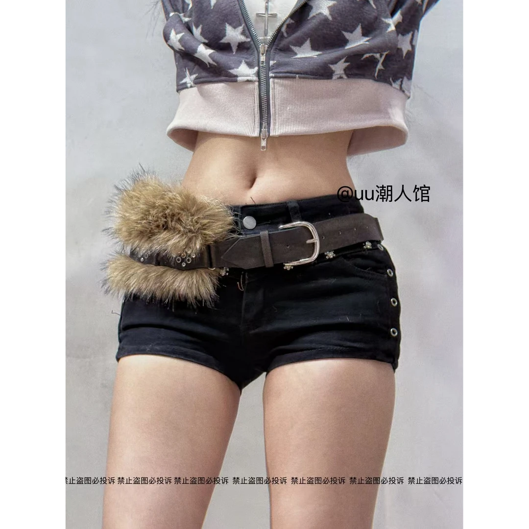 新款腰带亚文化个性毛毛美式复古拼接搭配配饰辣妹皮带y2k腰封