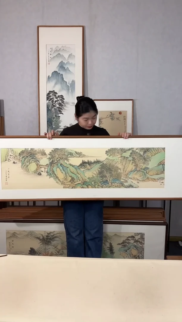 国画手绘*江堤秀景*52*172cm带框发货