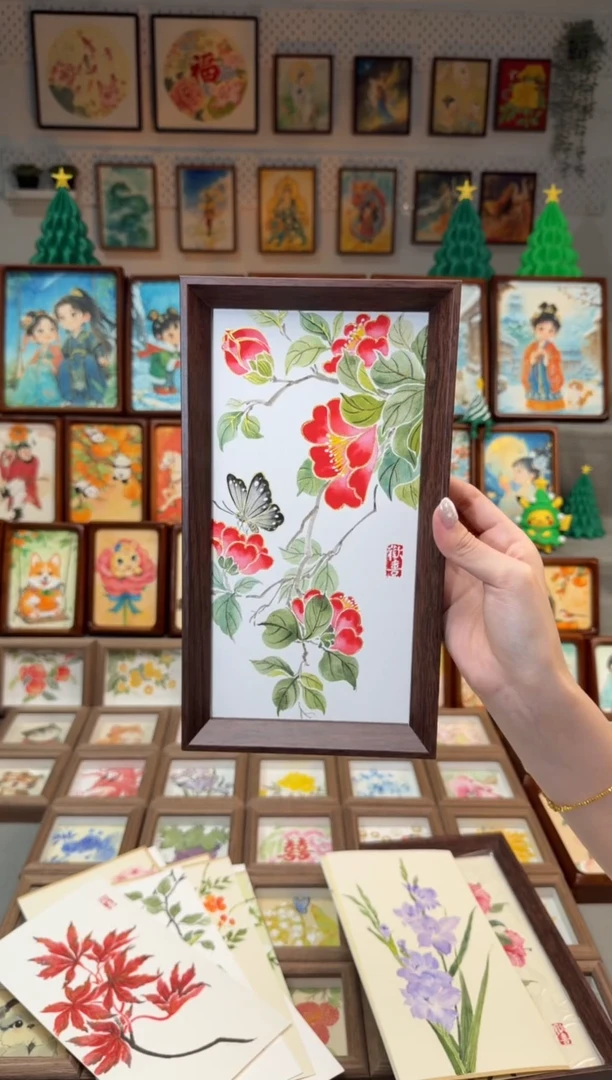 国画山茶蝴蝶 手绘国画27