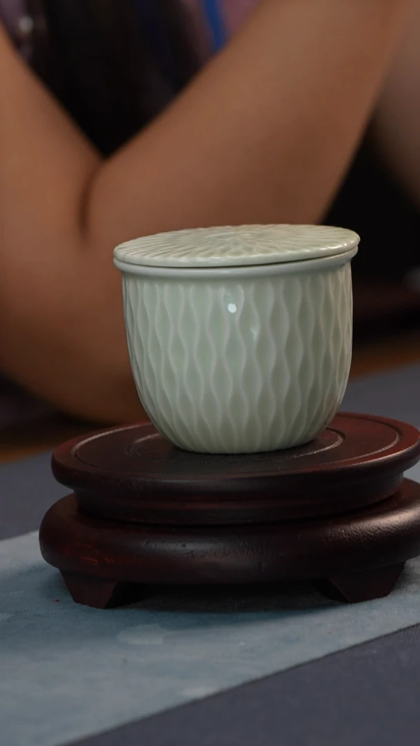 杯子景德镇青釉带盖缸杯