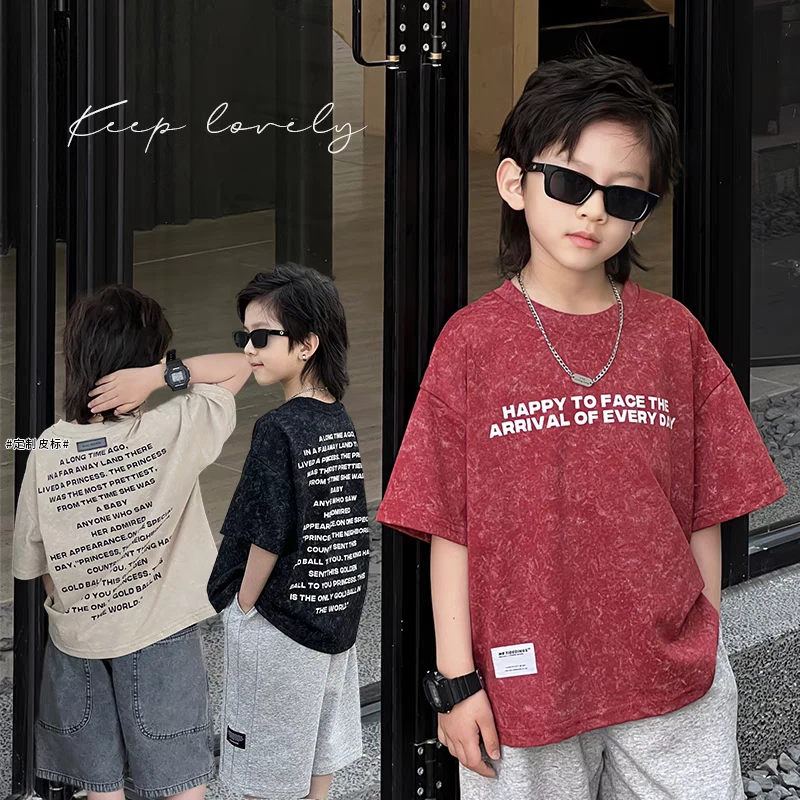 童装男童字母短袖t恤2025夏季新款男孩夏装儿童中大童休闲上衣潮T