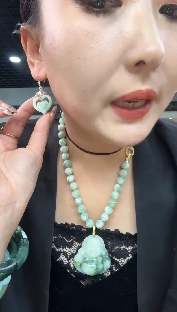 【闪购商品】岫玉耳坠银S925镶嵌老油翠爱心耳坠