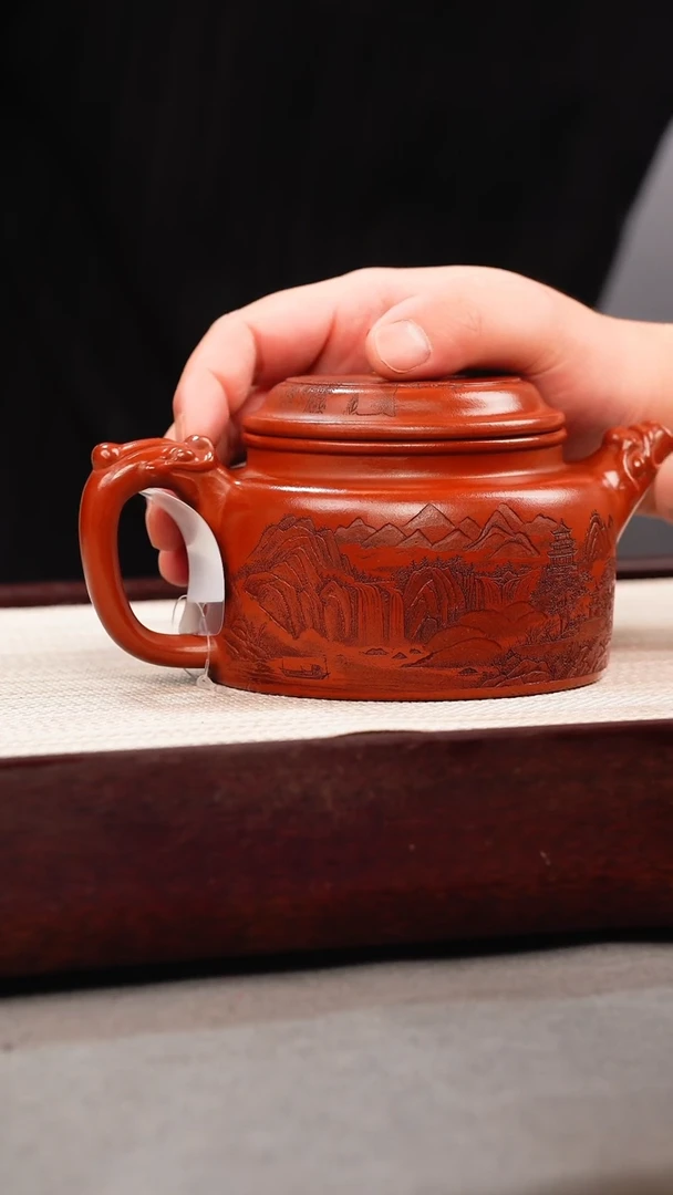 茶壶紫砂龙血砂 龙纹德钟 刻绘
