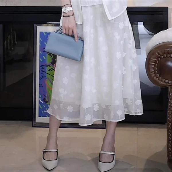 【春花烂漫】独特烧花工艺 女士百搭高腰半身裙 88005