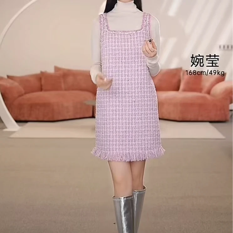 limil丽米儿新款高定吊带小香风粗花呢吊带连衣裙9500036