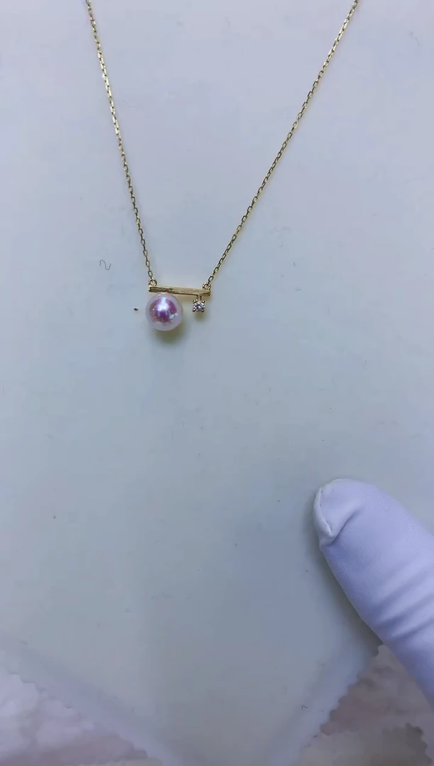 18K金镶嵌海水珍珠商品7-8钻石音符套链