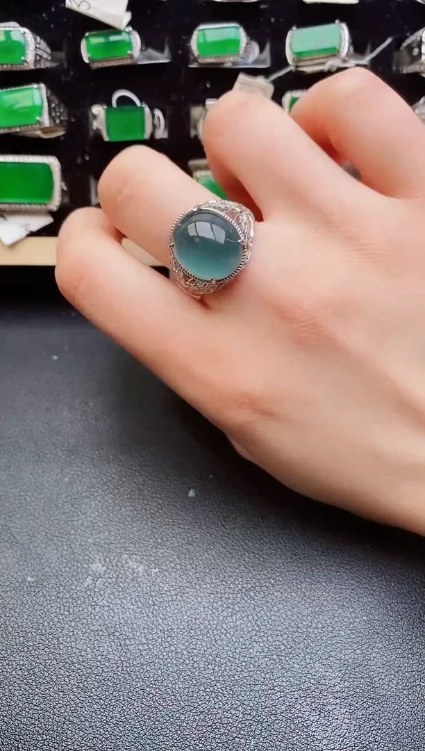 翡翠戒指银S925镶嵌2080