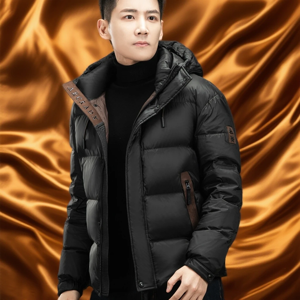 维斯克纳时尚短款羽绒服男士冬季加厚保暖面包服休闲连帽短款外套