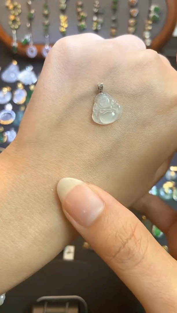 翡翠18K金镶嵌吊坠(不含链)天然A货翡翠