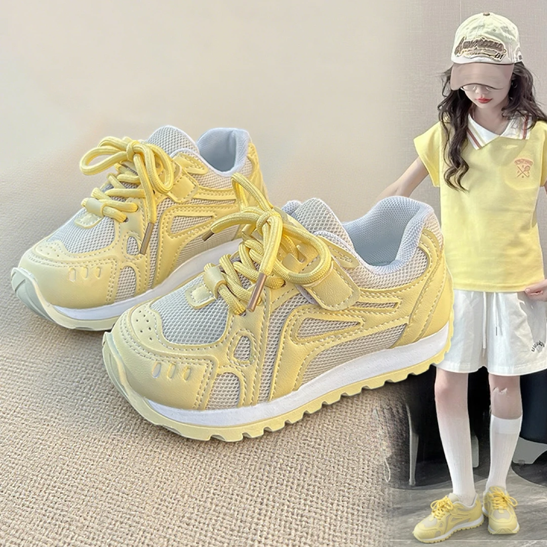 牧童牛女童春秋款运动儿童双网软底老爹鞋时尚百搭轻便学生跑步鞋