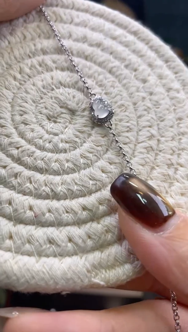 颈饰银S925镶嵌翡翠净货16637